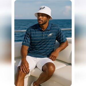 Antigua Philadephia Eagles Green Striped Button Collar Polo Shirt Logo XXL